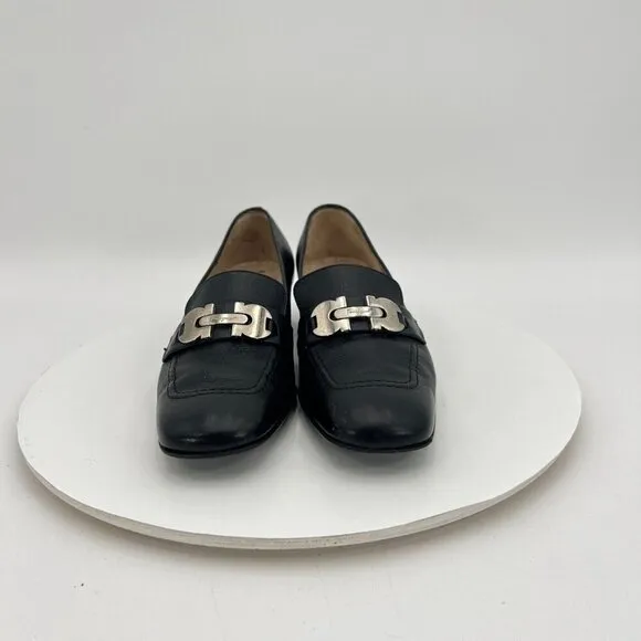 Salvatore Ferragamo Women Size 6 Black Leather Horse Bit Slip On Low Heel Shoes