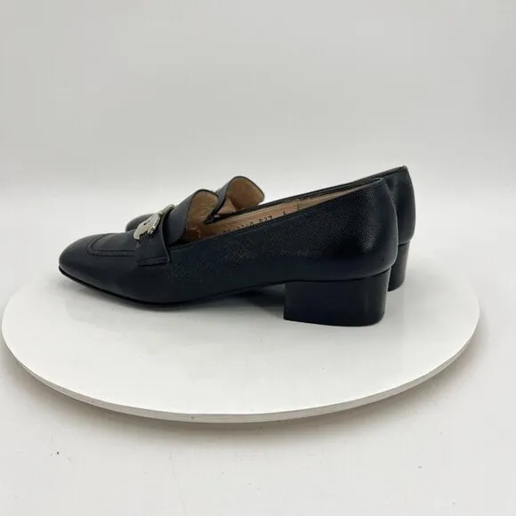 Salvatore Ferragamo Women Size 6 Black Leather Horse Bit Slip On Low Heel Shoes