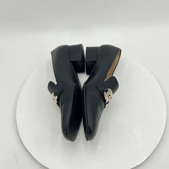 Salvatore Ferragamo Women Size 6 Black Leather Horse Bit Slip On Low Heel Shoes