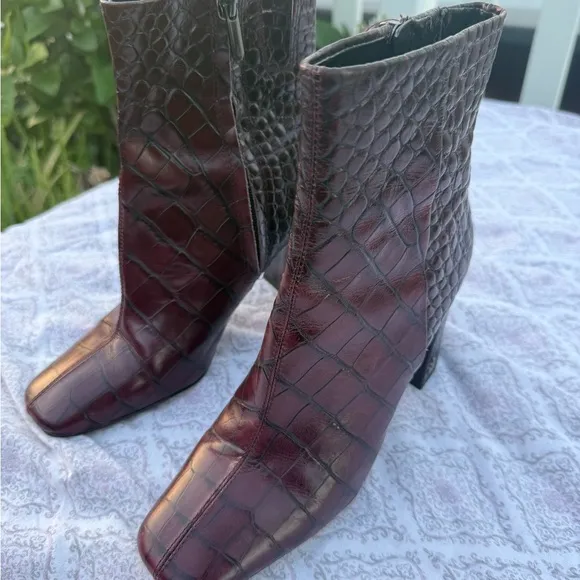 Sam Edelman Brown Ankle Boots with Crocodile Embossed Leather