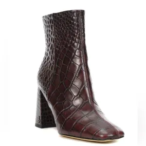 Sam Edelman Brown Ankle Boots with Crocodile Embossed Leather
