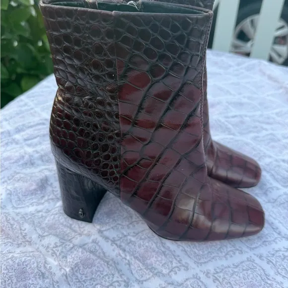 Sam Edelman Brown Ankle Boots with Crocodile Embossed Leather