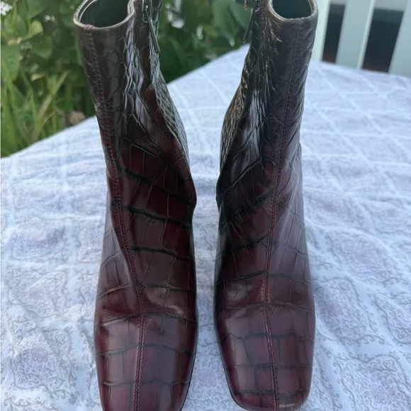 Sam Edelman Brown Ankle Boots with Crocodile Embossed Leather