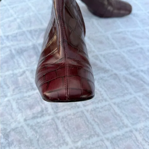 Sam Edelman Brown Ankle Boots with Crocodile Embossed Leather
