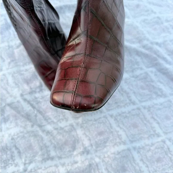 Sam Edelman Brown Ankle Boots with Crocodile Embossed Leather