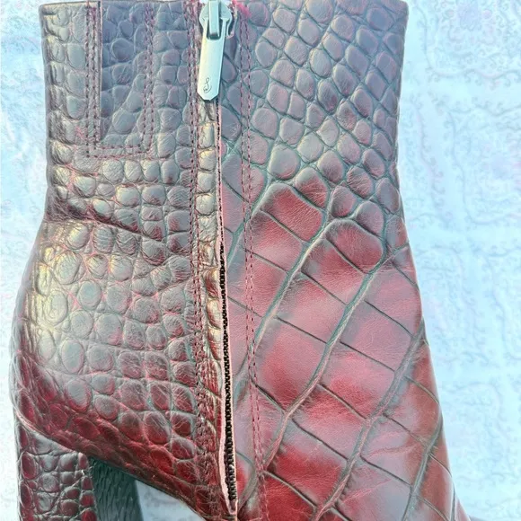 Sam Edelman Brown Ankle Boots with Crocodile Embossed Leather