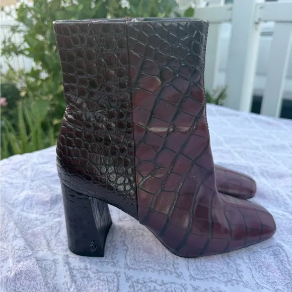 Sam Edelman Brown Ankle Boots with Crocodile Embossed Leather