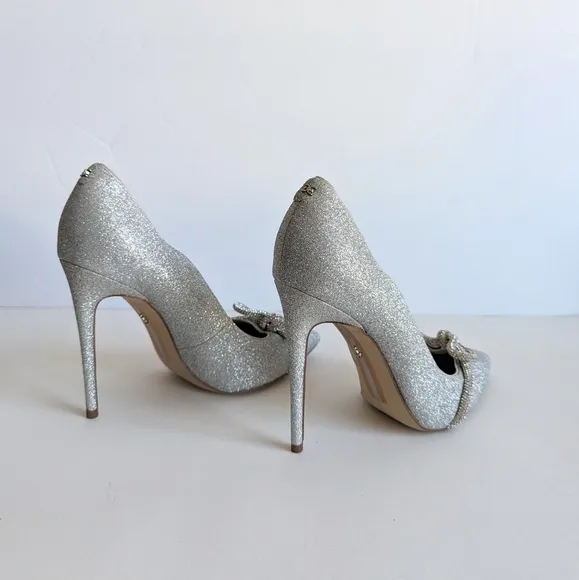 Sam Edelman Deela Pointed Toe Mesh Bow Stiletto Heel Scallop Upper Glitter sz 10