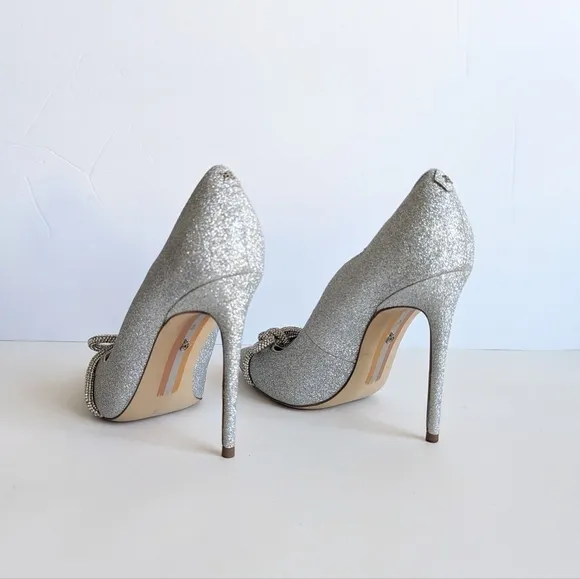 Sam Edelman Deela Pointed Toe Mesh Bow Stiletto Heel Scallop Upper Glitter sz 10