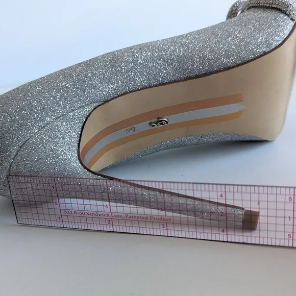 Sam Edelman Deela Pointed Toe Mesh Bow Stiletto Heel Scallop Upper Glitter sz 10