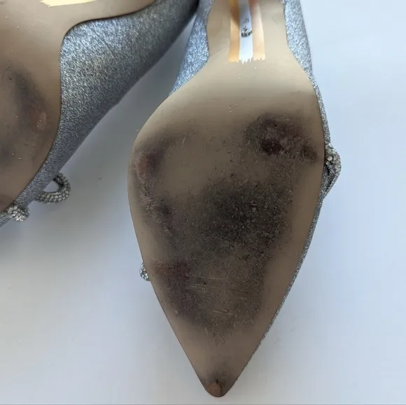 Sam Edelman Deela Pointed Toe Mesh Bow Stiletto Heel Scallop Upper Glitter sz 10