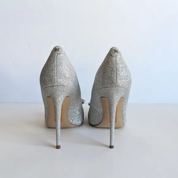 Sam Edelman Deela Pointed Toe Mesh Bow Stiletto Heel Scallop Upper Glitter sz 10