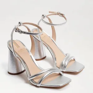 Sam Edelman Kia Block Heel Sandal Heel Soft Silver Leather Size 10