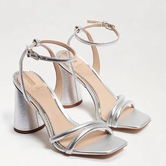 Sam Edelman Kia Block Heel Sandal Heel Soft Silver Leather Size 10