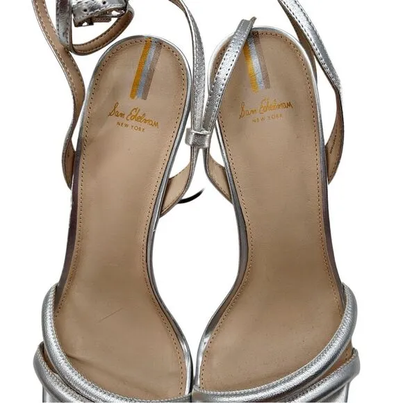Sam Edelman Kia Block Heel Sandal Heel Soft Silver Leather Size 10