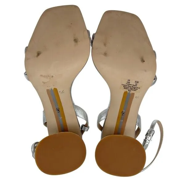 Sam Edelman Kia Block Heel Sandal Heel Soft Silver Leather Size 10