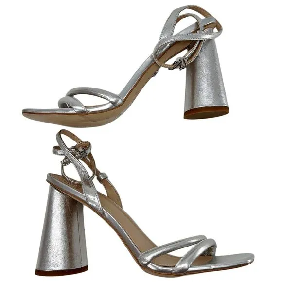 Sam Edelman Kia Block Heel Sandal Heel Soft Silver Leather Size 10