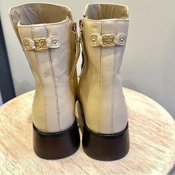 Sam Edelman Thatcher Square Toe Faux Leather Boots, 7.5 Eggshell, Ivory NWOB