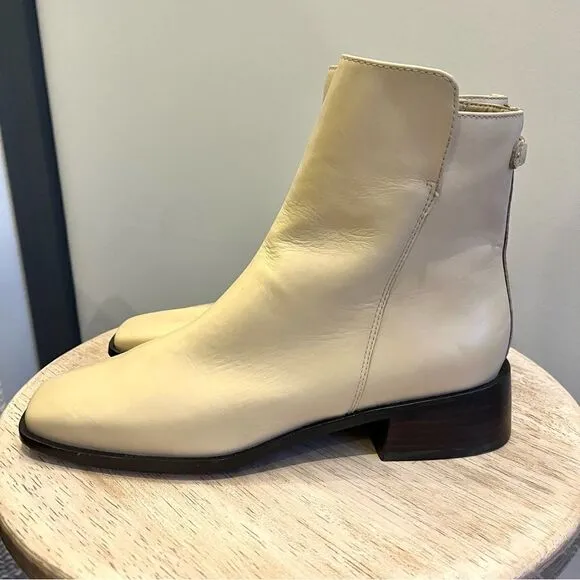 Sam Edelman Thatcher Square Toe Faux Leather Boots, 7.5 Eggshell, Ivory NWOB