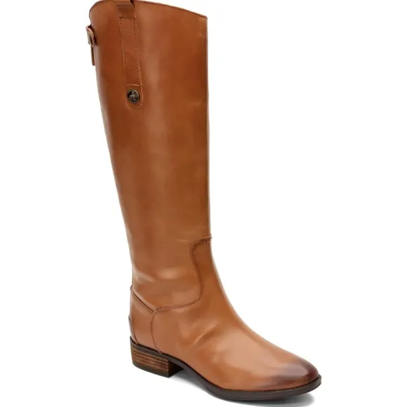 Sam Edelman Women's Penny Leather tall Riding Boot 7M Whiskey Leather‎