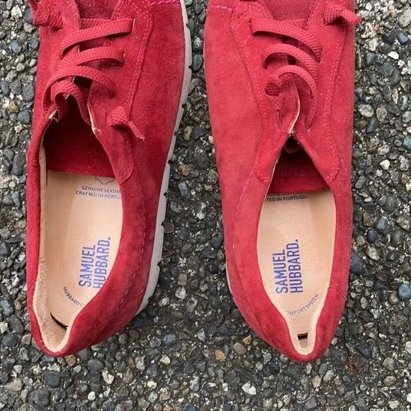 Samuel Hubbard red men’s suede slipon tennis shoes