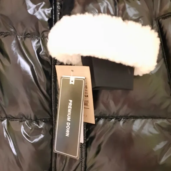 SANCTUARY Down Shearling Puffer High Shine Black Jacket Coat Sherpa Feather M
