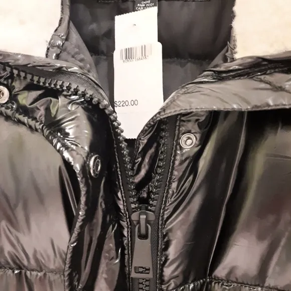 SANCTUARY Down Shearling Puffer High Shine Black Jacket Coat Sherpa Feather M
