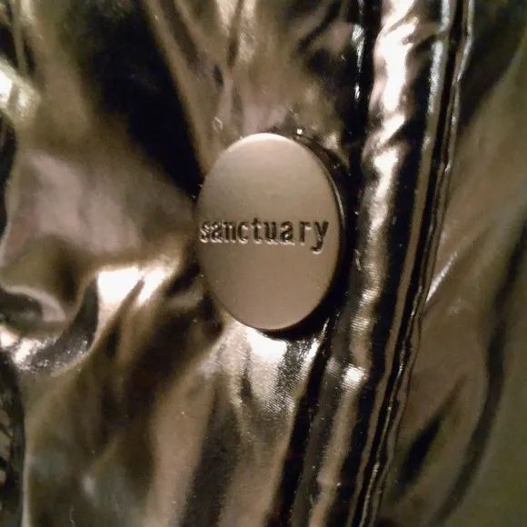 SANCTUARY Down Shearling Puffer High Shine Black Jacket Coat Sherpa Feather M
