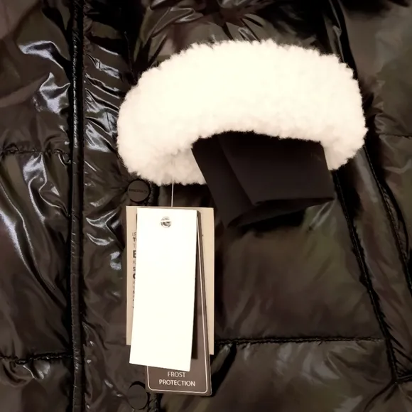 SANCTUARY Down Shearling Puffer High Shine Black Jacket Coat Sherpa Feather M