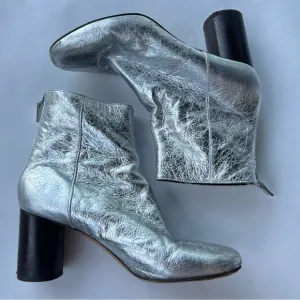 Sandro ARGENT Sacha Silver Metallic Leather Heeled Ankle Boots