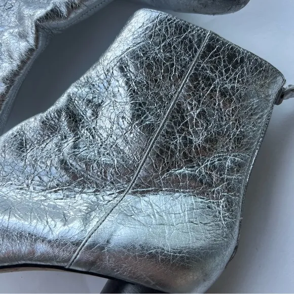 Sandro ARGENT Sacha Silver Metallic Leather Heeled Ankle Boots