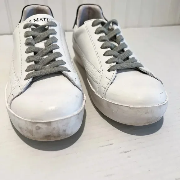 Sans Matin Original C20 Greek Letters White Leather Lace Up Low Sneakers 38