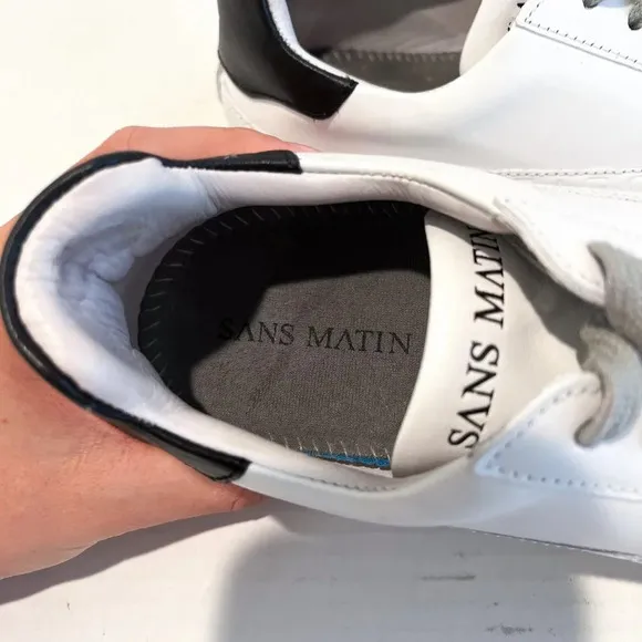 Sans Matin Original C20 Greek Letters White Leather Lace Up Low Sneakers 38