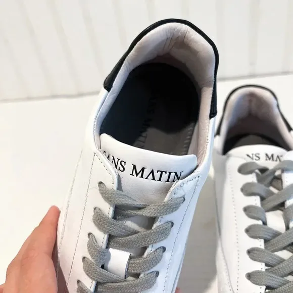 Sans Matin Original C20 Greek Letters White Leather Lace Up Low Sneakers 38