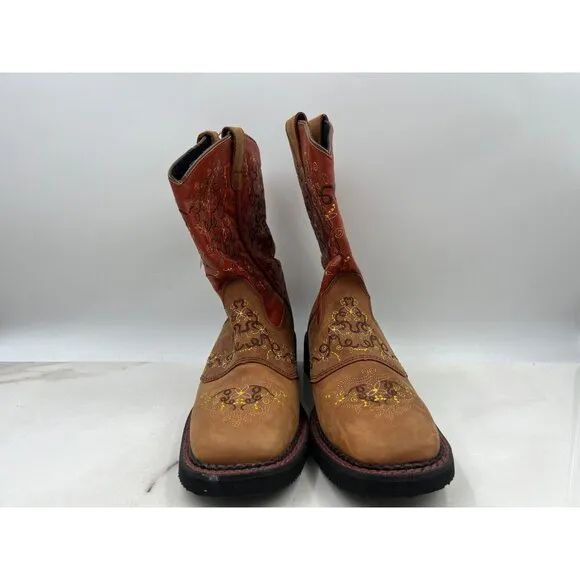 Santa Fe Boot Co Boots Womens SZ 10 Cowboy Western Floral Embroidered Square Toe