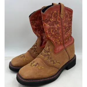 Santa Fe Boot Co Boots Womens SZ 10 Cowboy Western Floral Embroidered Square Toe