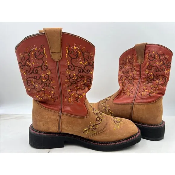 Santa Fe Boot Co Boots Womens SZ 10 Cowboy Western Floral Embroidered Square Toe