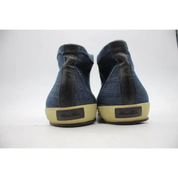 Santoni High-Top Denim Sneakers Men's Size UK 8 Blue Sneakers Made in Italy