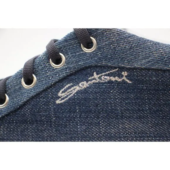 Santoni High-Top Denim Sneakers Men's Size UK 8 Blue Sneakers Made in Italy