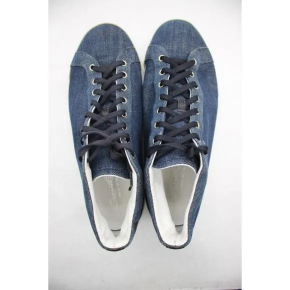Santoni High-Top Denim Sneakers Men's Size UK 8 Blue Sneakers Made in Italy