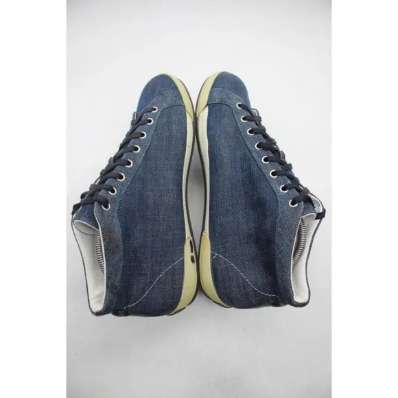 Santoni High-Top Denim Sneakers Men's Size UK 8 Blue Sneakers Made in Italy