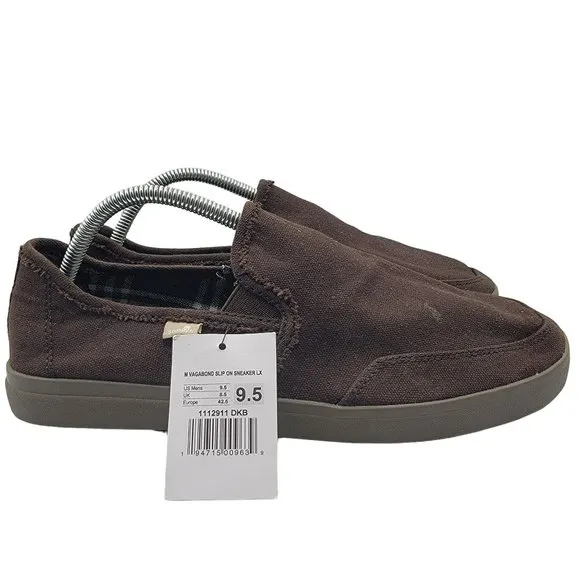 Sanuk Vagabond Mens 9.5 Dark Brown Slip-On Sneaker LX Comfort Casual Shoes