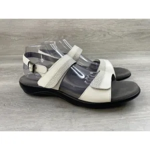 SAS Nudu Women's 12 White Leather Slip-On Ankle Strap Wedge Slingback Sandal