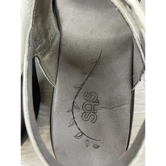 SAS Nudu Women's 12 White Leather Slip-On Ankle Strap Wedge Slingback Sandal