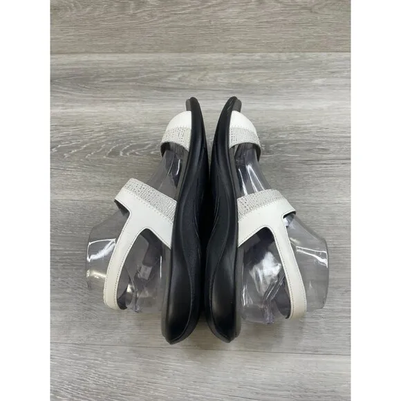 SAS Nudu Women's 12 White Leather Slip-On Ankle Strap Wedge Slingback Sandal