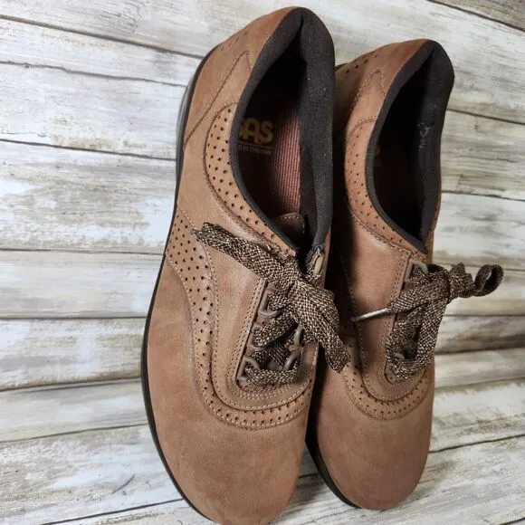 SAS Women's Size 10N Walk Easy Lace Up Brown Nubuck Comfort Walking Shoes EUC