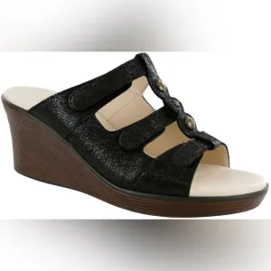SAS women’s wedge black brown Velcro walking comfort shoes sandals summer 8WW