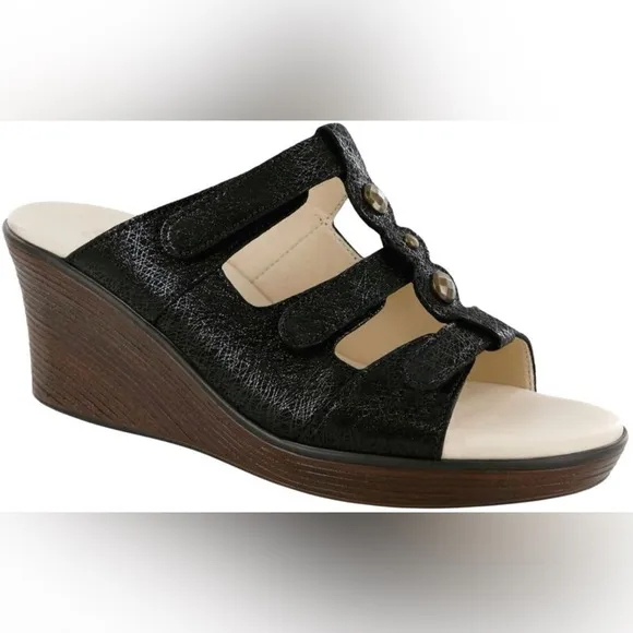 SAS women’s wedge black brown Velcro walking comfort shoes sandals summer 8WW