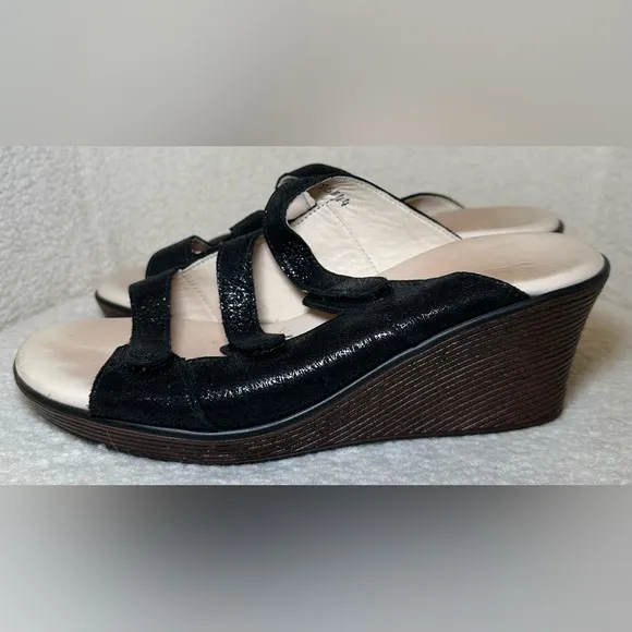 SAS women’s wedge black brown Velcro walking comfort shoes sandals summer 8WW
