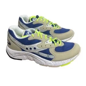 Saucony aya Sneakers nwt taupe blue neon yellow laces with bungee Boys 5 Youth
